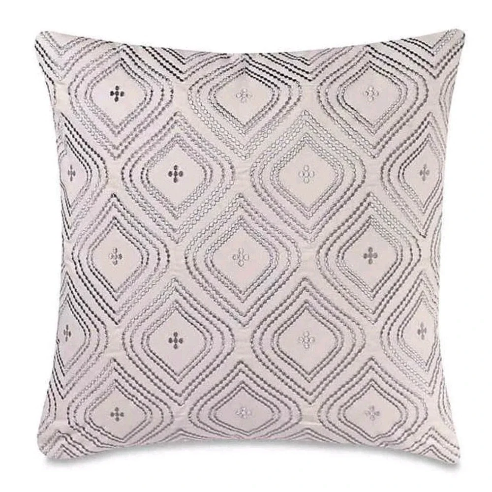 Bed Bath & Beyond Abanico Silver Geometric Embroidered Pillow Cover 20x20 Cream‎